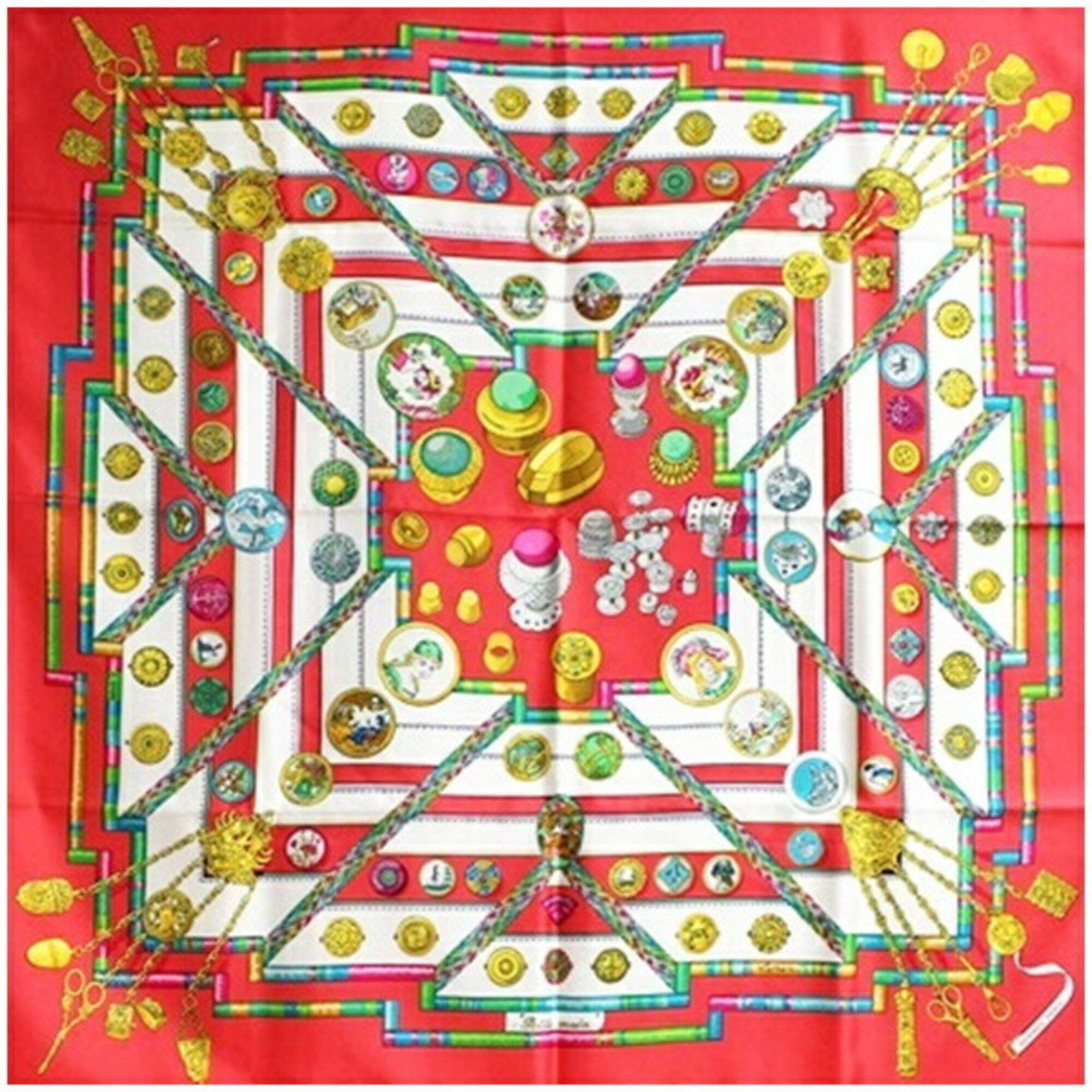Hermes Silk Scarf/Muffler Carr 90 Pelile Main Seamstress Hermes Women's